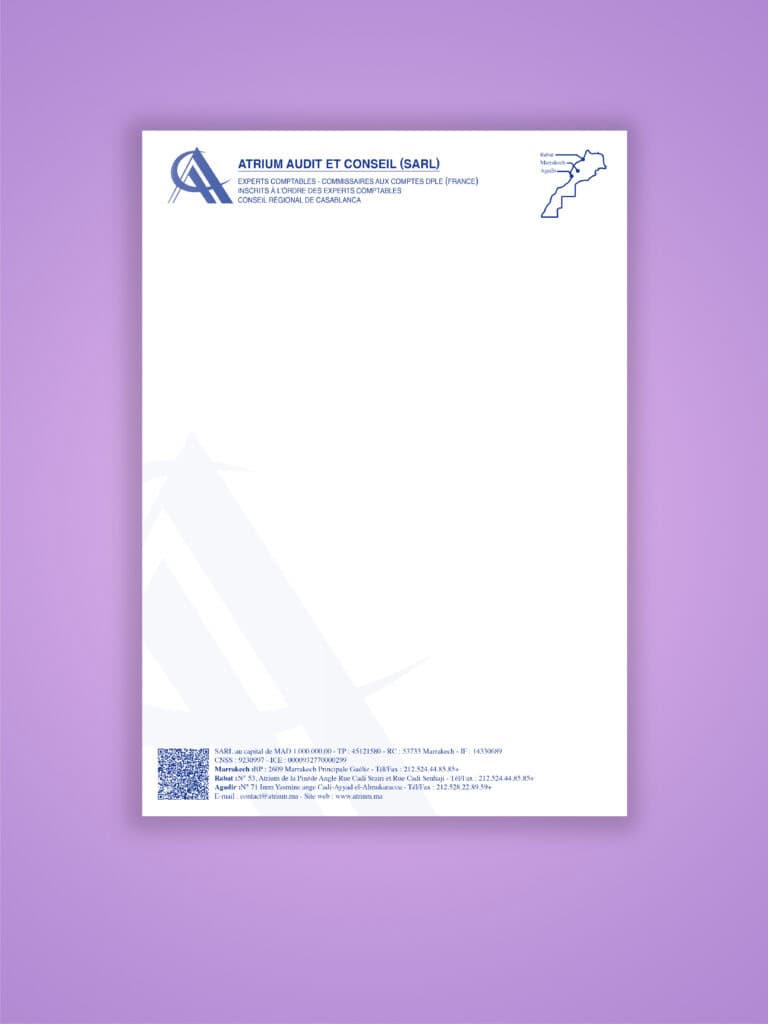Papier en-tête Opal sécurisé filigrané – impression professionnelle pour avocats, notaires et médecins au Maroc
